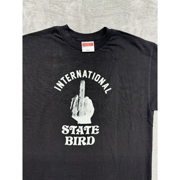24hr LAUNDRY STATE BIRD MIDDLE FINGER WOMENS BLACK STATEMENT T-SHIRT - Picture 2 of 3
